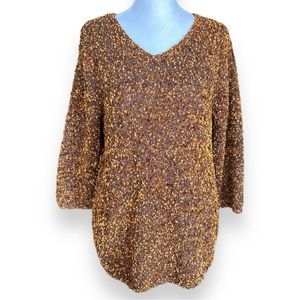 Ancora By Mary an Restivo Women's Brown and Gold Silk Long Sleeve Sweater SZE M